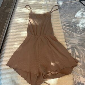 Love Tree Ribbed Spaghetti Strap Romper in Taupe